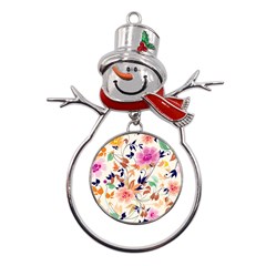 Abstract Floral Background Metal Snowman Ornament by nateshop