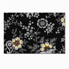 Black Background With Gray Flowers, Floral Black Texture Postcard 4 x 6  (pkg Of 10) by nateshop