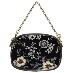 Black Background With Gray Flowers, Floral Black Texture Chain Purse (two Sides) by nateshop