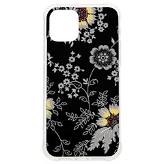 Black Background With Gray Flowers, Floral Black Texture Iphone 12/12 Pro Tpu Uv Print Case by nateshop
