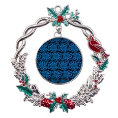 Blue Floral Pattern Floral Greek Ornaments Metal X mas Wreath Holly Leaf Ornament by nateshop