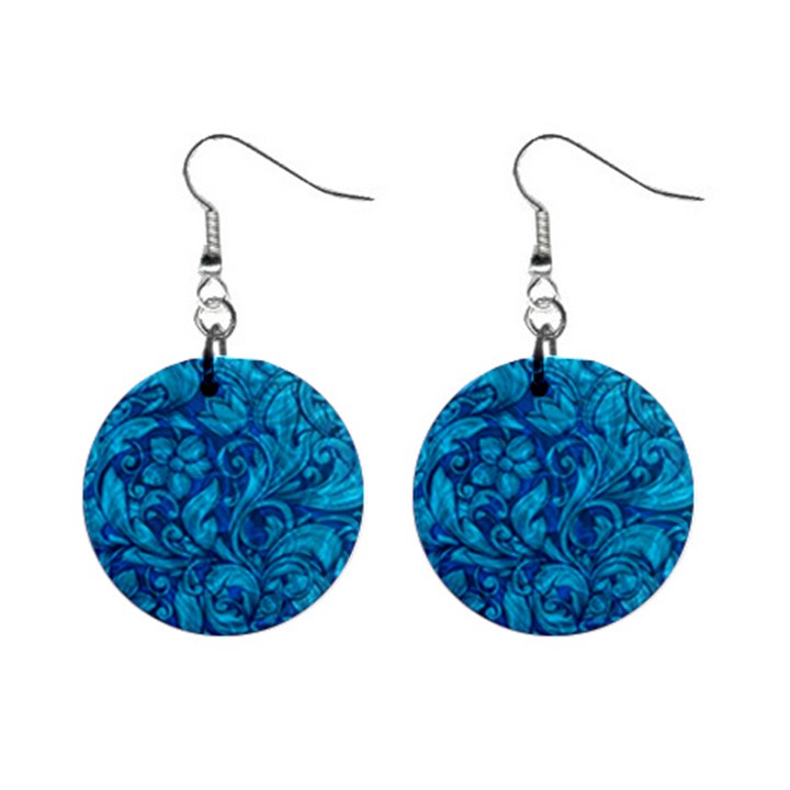 Blue Floral Pattern Texture, Floral Ornaments Texture Mini Button Earrings