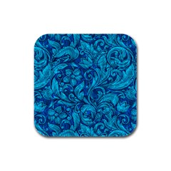 Blue Floral Pattern Texture, Floral Ornaments Texture Rubber Square Coaster (4 Pack) by nateshop