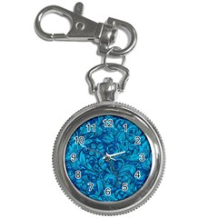 Blue Floral Pattern Texture, Floral Ornaments Texture Key Chain Watches by nateshop