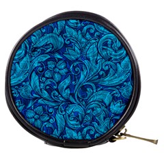 Blue Floral Pattern Texture, Floral Ornaments Texture Mini Makeup Bag by nateshop