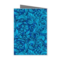 Blue Floral Pattern Texture, Floral Ornaments Texture Mini Greeting Cards (pkg Of 8) by nateshop