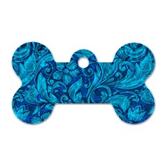 Blue Floral Pattern Texture, Floral Ornaments Texture Dog Tag Bone (one Side) by nateshop