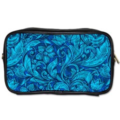 Blue Floral Pattern Texture, Floral Ornaments Texture Toiletries Bag (one Side) by nateshop