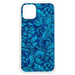Blue Floral Pattern Texture, Floral Ornaments Texture Iphone 12/12 Pro Tpu Uv Print Case by nateshop