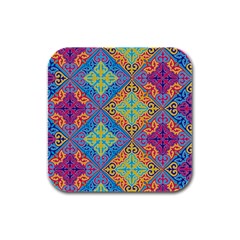 Colorful Floral Ornament, Floral Patterns Rubber Square Coaster (4 Pack) by nateshop
