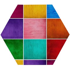 Colorful Squares, Abstract, Art, Background Wooden Puzzle Hexagon by nateshop