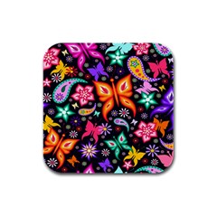 Floral Butterflies Rubber Square Coaster (4 Pack) by nateshop