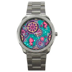 Floral Pattern, Abstract, Colorful, Flow Sport Metal Watch by nateshop