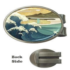 Sea Asia Waves Japanese Art The Great Wave Off Kanagawa Money Clips (oval)  by Cemarart