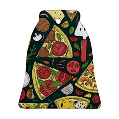 Seamless Pizza Slice Pattern Illustration Great Pizzeria Background Bell Ornament (two Sides) by Cemarart