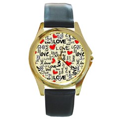 Love Abstract Background Love Textures Round Gold Metal Watch