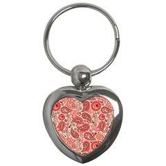 Paisley Red Ornament Texture Key Chain (heart) by nateshop