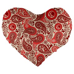 Paisley Red Ornament Texture Large 19  Premium Heart Shape Cushions by nateshop