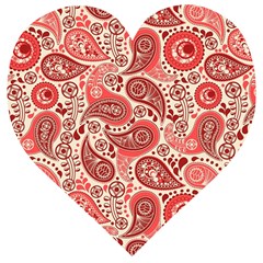 Paisley Red Ornament Texture Wooden Puzzle Heart by nateshop