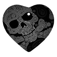 Paisley Skull, Abstract Art Heart Ornament (two Sides) by nateshop