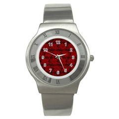 Red Floral Pattern Floral Greek Ornaments Stainless Steel Watch by nateshop