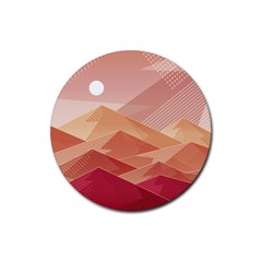 Mountains Sunset Landscape Nature Rubber Coaster (round) by Cemarart
