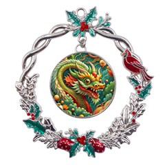 Chinese New Year ¨c Year Of The Dragon Metal X mas Wreath Holly Leaf Ornament by Valentinaart
