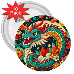 Chinese New Year ¨c Year Of The Dragon 3  Buttons (10 Pack) 