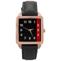 Abstract Black & Red, Backgrounds, Lines Rose Gold Leather Watch  by nateshop