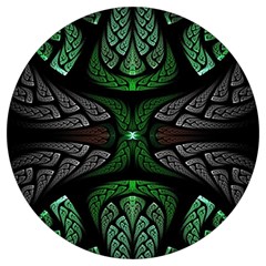 Fractal Green Black 3d Art Floral Pattern Round Trivet