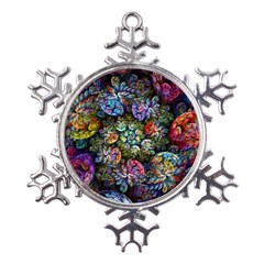 Floral Fractal 3d Art Pattern Metal Large Snowflake Ornament