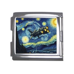 Spaceship Starry Night Van Gogh Painting Mega Link Italian Charm (18mm) by Maspions