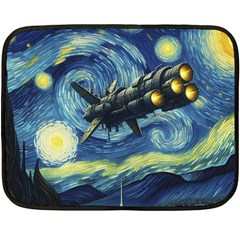 Spaceship Starry Night Van Gogh Painting Two Sides Fleece Blanket (mini)