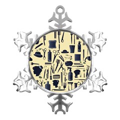 Elegant Hairdresser Pattern Cream Metal Small Snowflake Ornament by TetiBright