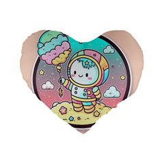 Boy Astronaut Cotton Candy Childhood Fantasy Tale Literature Planet Universe Kawaii Nature Cute Clou Standard 16  Premium Flano Heart Shape Cushions by Maspions