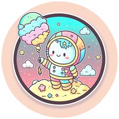 Boy Astronaut Cotton Candy Childhood Fantasy Tale Literature Planet Universe Kawaii Nature Cute Clou Wooden Puzzle Round by Maspions