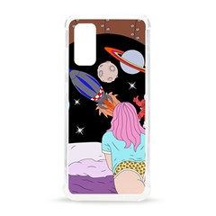 Girl Bed Space Planets Spaceship Rocket Astronaut Galaxy Universe Cosmos Woman Dream Imagination Bed Samsung Galaxy S20 6 2 Inch Tpu Uv Case by Maspions