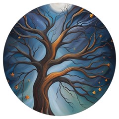 Tree Branches Mystical Moon Expressionist Oil Painting Acrylic Painting Abstract Nature Moonlight Ni Round Trivet by Maspions