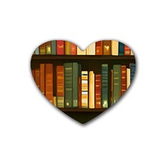 Books Bookshelves Library Fantasy Apothecary Book Nook Literature Study Rubber Heart Coaster (4 Pack) by Grandong