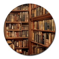 Room Interior Library Books Bookshelves Reading Literature Study Fiction Old Manor Book Nook Reading Round Mousepad by Grandong