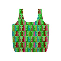 Trees Pattern Retro Pink Red Yellow Holidays Advent Christmas Full Print Recycle Bag (s)