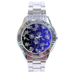 Pattern Floral Leaves Botanical White Flowers Stainless Steel Analogue Watch by Maspions