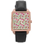 Flowers Leaves Roses Pattern Floral Nature Background Rose Gold Leather Watch  Front