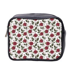 Roses Flowers Leaves Pattern Scrapbook Paper Floral Background Mini Toiletries Bag (two Sides) by Maspions