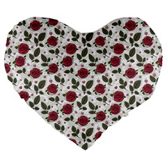 Roses Flowers Leaves Pattern Scrapbook Paper Floral Background Large 19  Premium Flano Heart Shape Cushions by Maspions