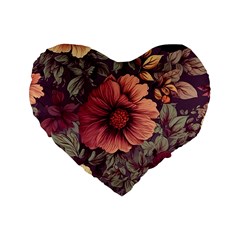 Flowers Pattern Texture Design Nature Art Colorful Surface Vintage Standard 16  Premium Flano Heart Shape Cushions