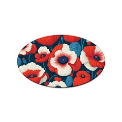 Red Poppies Flowers Art Nature Pattern Sticker (oval) by Maspions