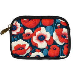 Red Poppies Flowers Art Nature Pattern Digital Camera Leather Case