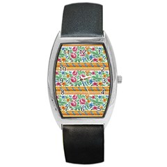 Flower Pattern Art Vintage Blooming Blossom Botanical Nature Famous Barrel Style Metal Watch by Maspions