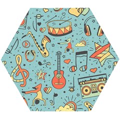 Seamless Pattern Musical Instruments Notes Headphones Player Wooden Puzzle Hexagon by Apen